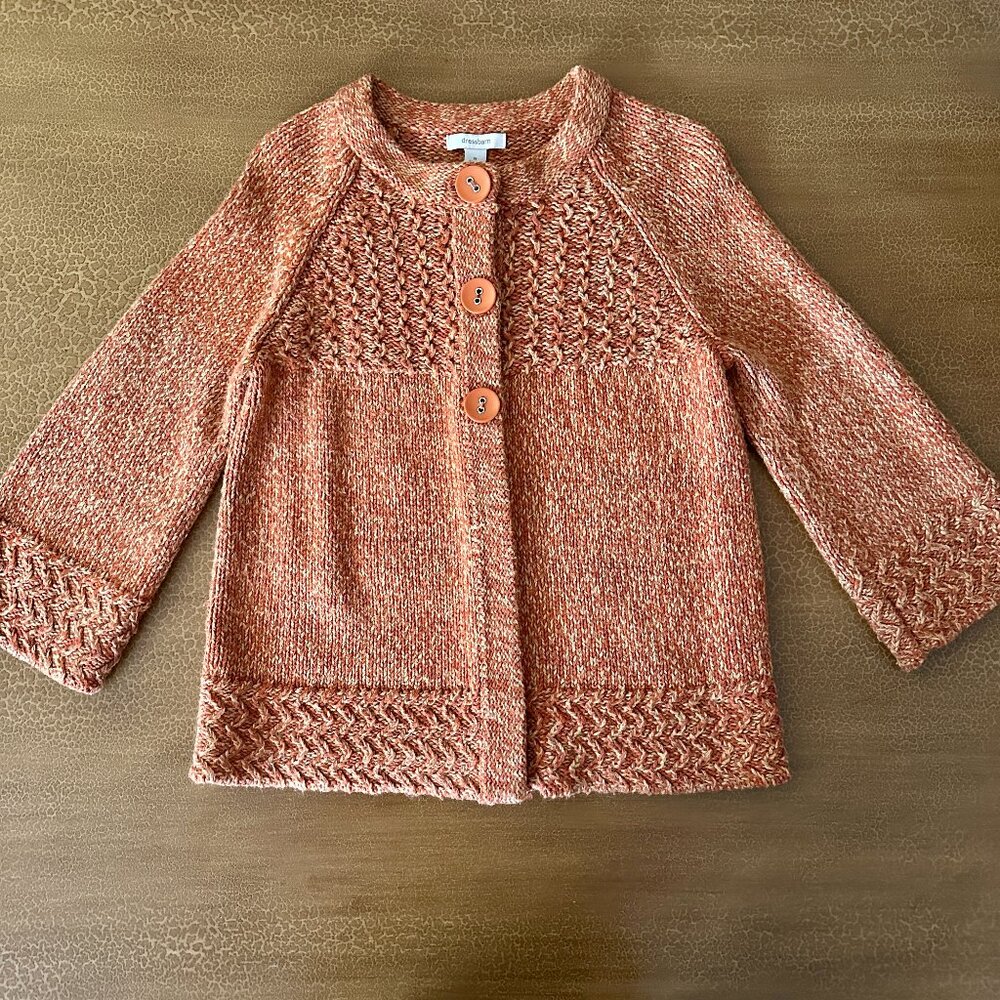 Dress Barn Cardigan Knitted Sweater - Orange 3/4 Sleeve Size Medium